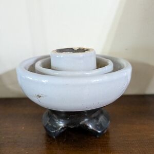 Vintage White & Black Ceramic Porcelain Power Line Insulator Railroad Industrial